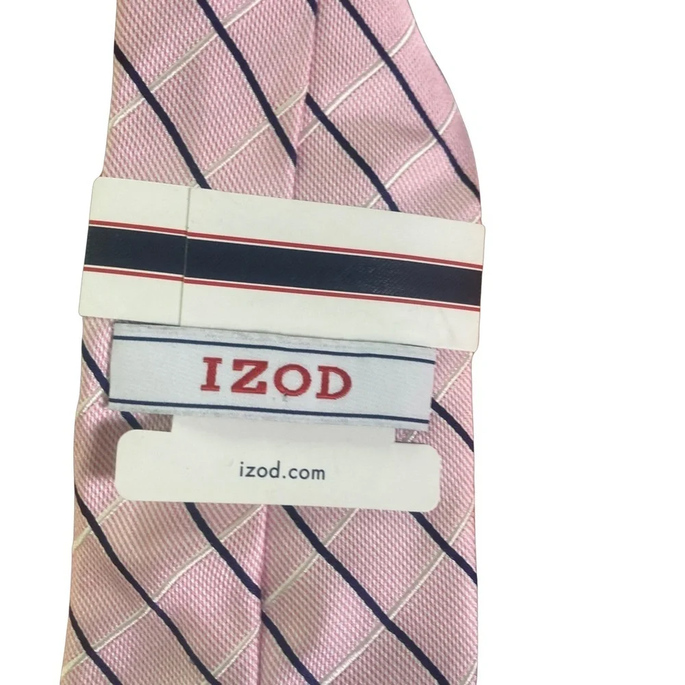 NEW‎ IZOD Men's Neck Tie New Pink Navy White Plaid